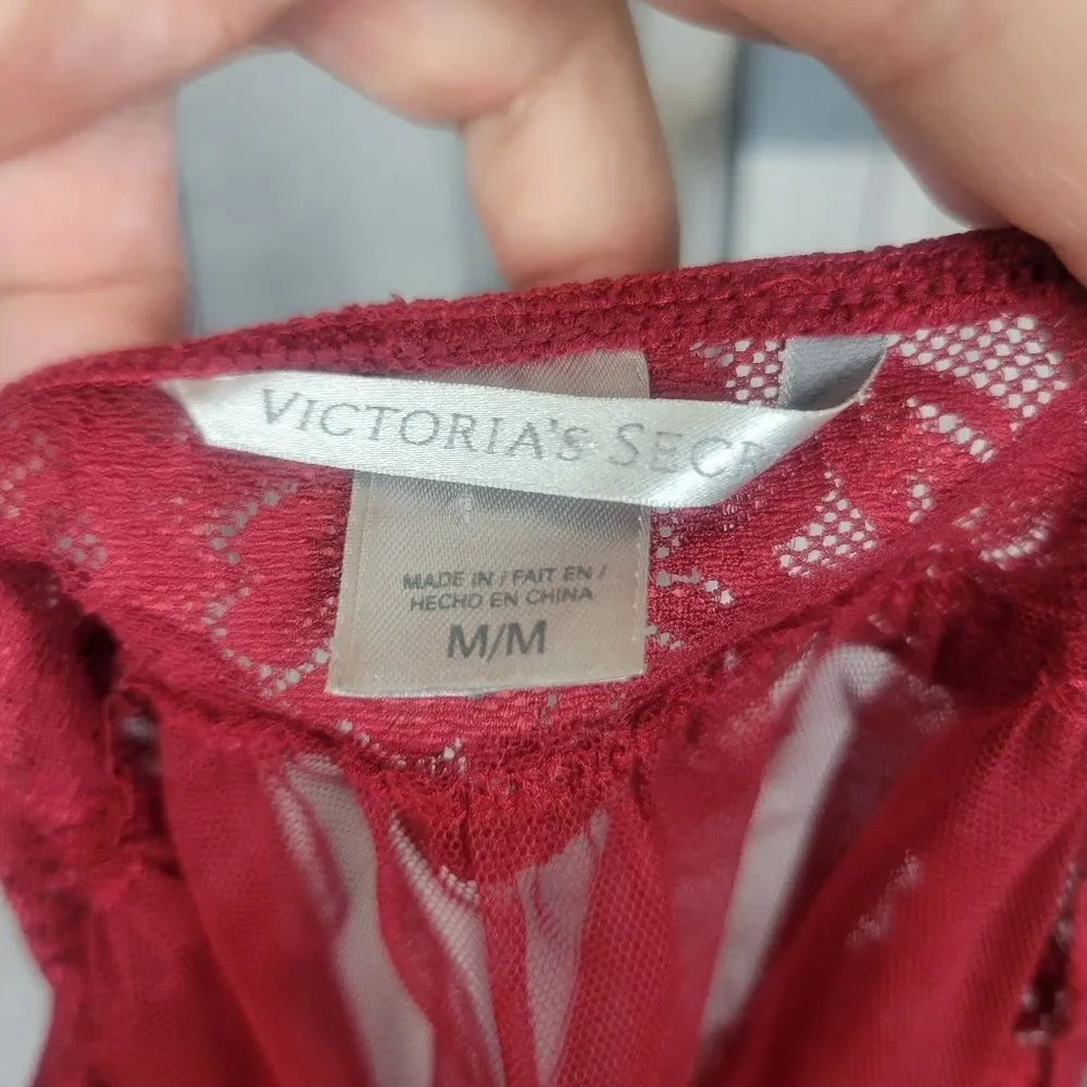 Victoria's Secret Red Teddy Babydoll Sheer Halter Slip On Size Medium